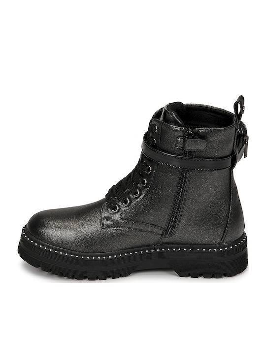 Leaca Leather Kids Boots with Zipper Black