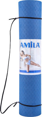 Amila Fitnessmatte Yoga/Pilates Blau mit Tragegurt (173x61x0.6cm)
