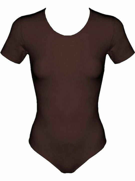 Lingerie Short Sleeve Bodysuit Slim Fit Brown
