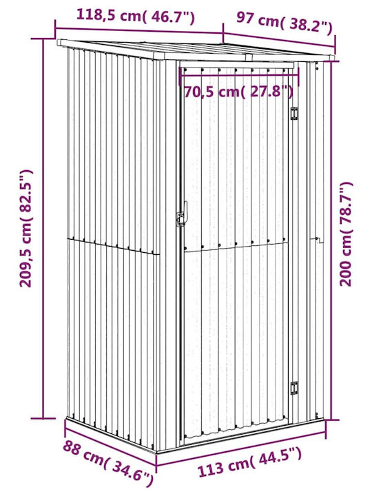 Depozit Metalic De Grădină Galvanizat Antracit L1,185xLățime0,97xÎnălțime2,095m