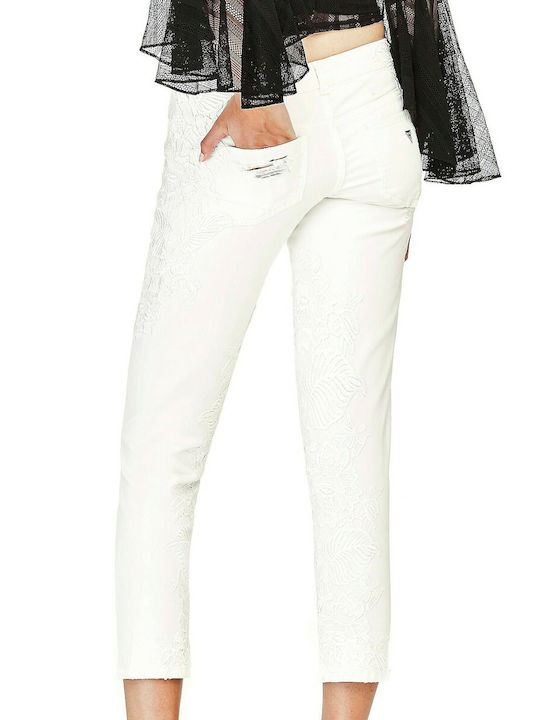 Guess High Waist Women's Jean Trousers with Rips in Relaxed Fit White