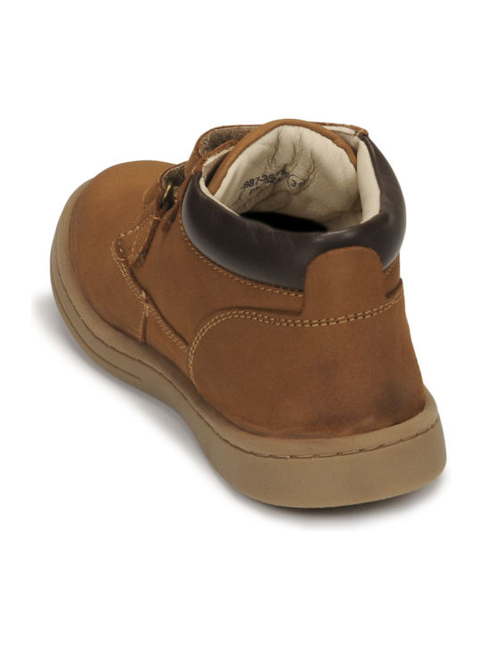 Tackeasy Anatomical Leather Kids Boots with Velcro Brown