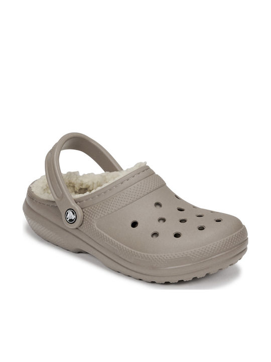 Crocs Classic Fuzz Lined Σαμπό με Γούνα Μπεζ 203591-2YB