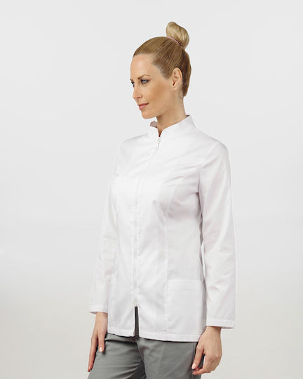 Ayo Sundy Femei Set Pantaloni și Bluza Medicală Alb din Bumbac și Poliester