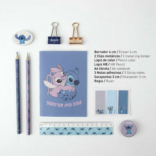 Cerda Stitch Kids Stationery Set with Pencil, Sharpener, Eraser, Notepad and Ruler 12pcs