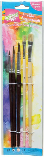 Groovy Round Paint Brush Set Pony Hair & Bristle Hair 5pcs