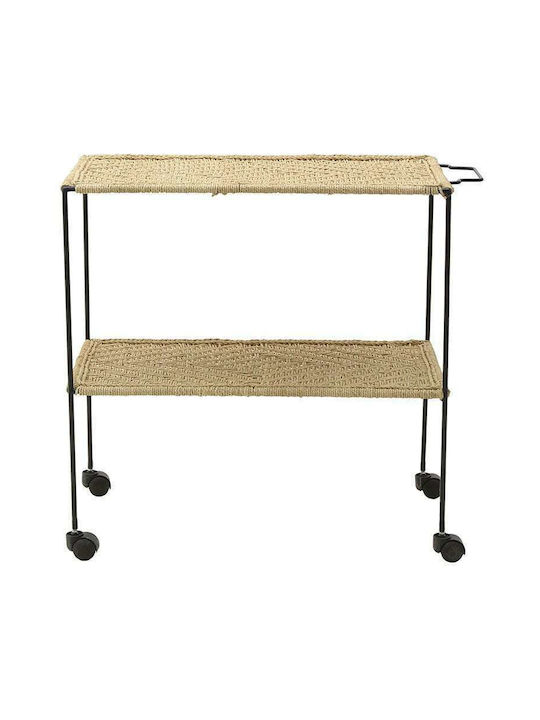 Rectangular Side Table made of Bamboo with Wheels Beige M89xP44xH81cm