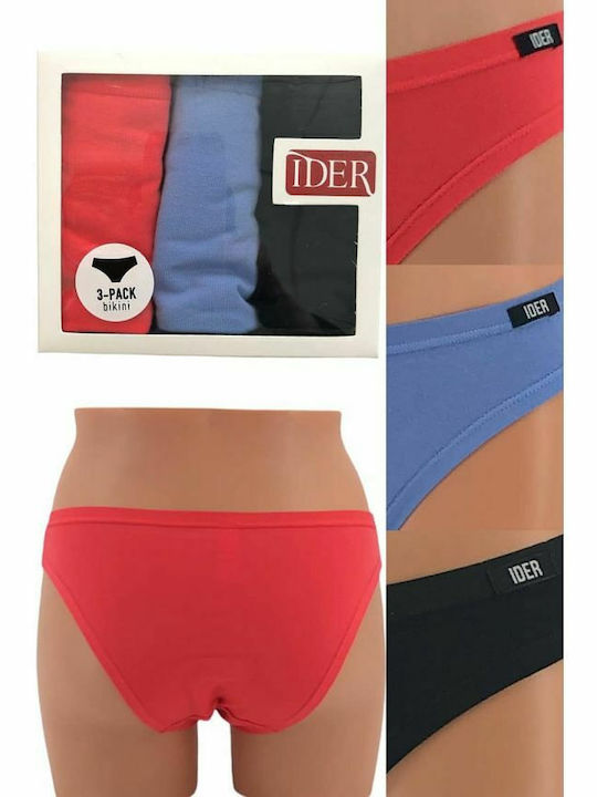 IDER Baumwolle Damen Slip 3Pack Black/Coral/Jean