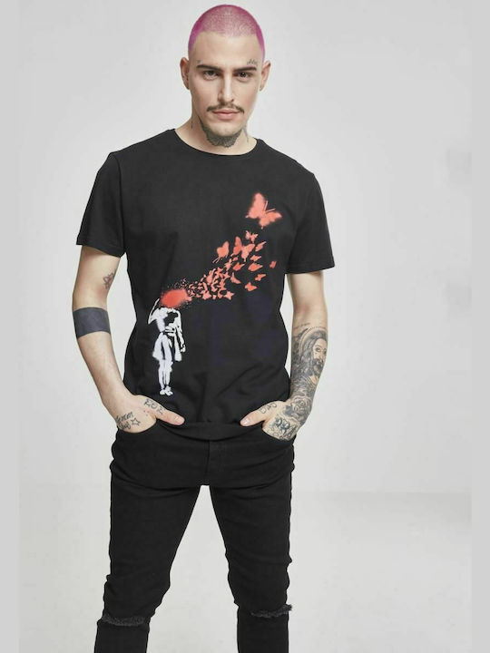 Merchcode Banksy Butterfly T-shirt σε Μαύρο χρώμα