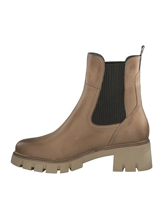 Leather Women's Chelsea Boots with Medium Heel Beige