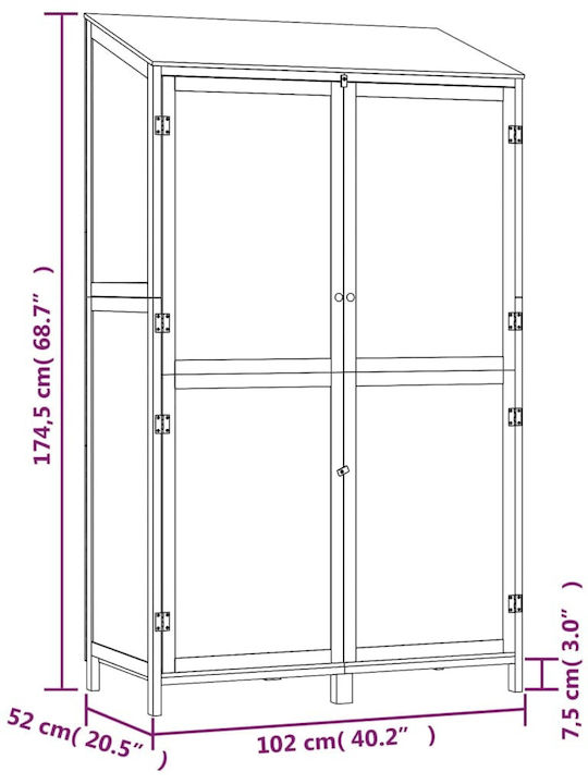 Wooden Garden Shed M1.02xW0.52xH1.745m