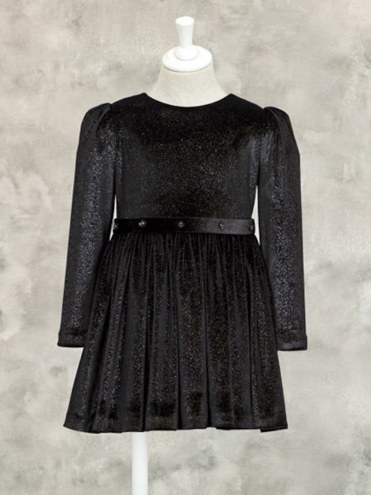 Children's Dress Long Sleeve Velvet Black