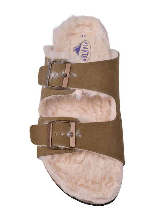 Plakton Afelpado Leather Slippers Green