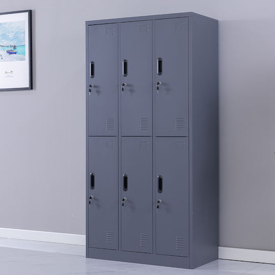 Steelen Metallic Locker with 6 Cabinets Anthracite Matte Without Legs 90x45x180cm