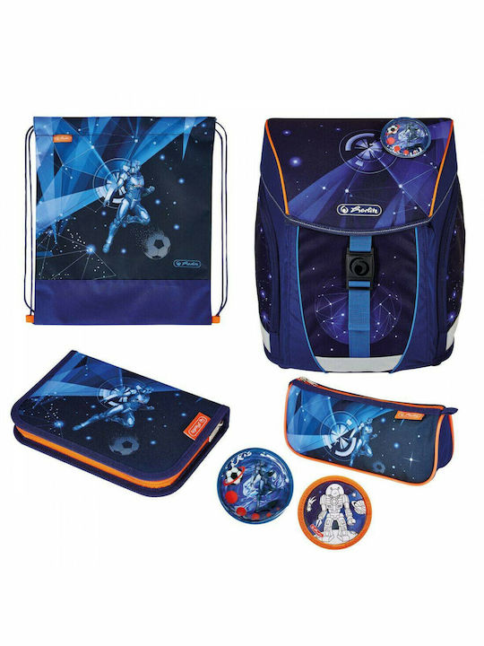 Herlitz Galaxy Game Σχολική Τσάντα Πλάτης Δημοτικού Πολύχρωμη με Θήκη για Παγούρι 16lt