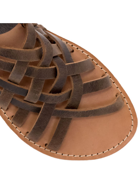 Klimatsakis 620 Leather Women's Flat Sandals in Brown Color