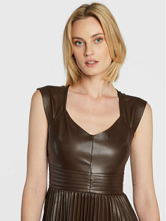 Midi Evening Leather Dress Brown W2BK66WEVE F9EB