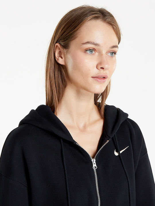 Long Women's Sweatshirt Jacket Hooded Black