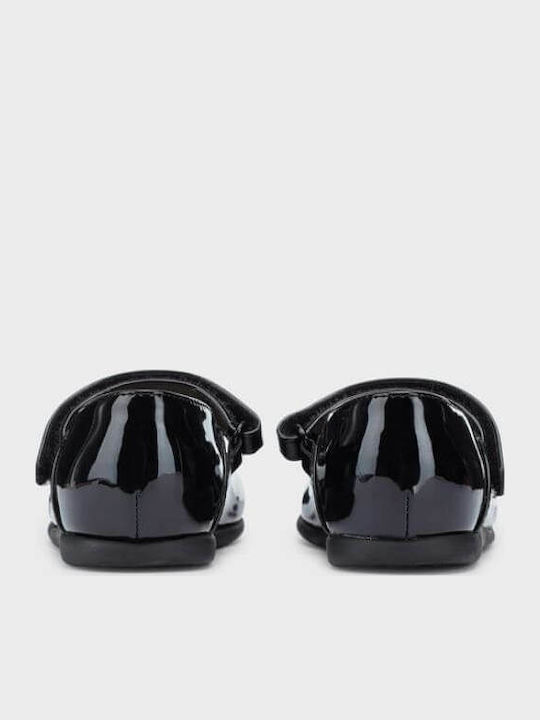 Kids Patent Leather Ballerinas with Hoop & Loop Closure Black