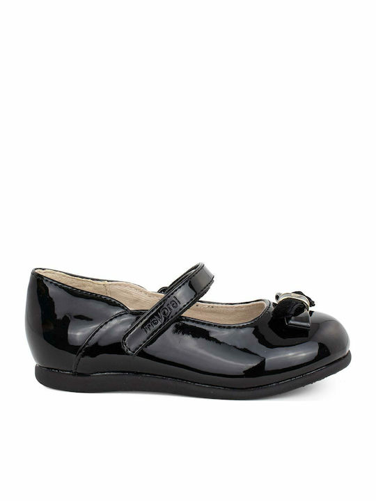 Kids Patent Leather Ballerinas with Hoop & Loop Closure Black