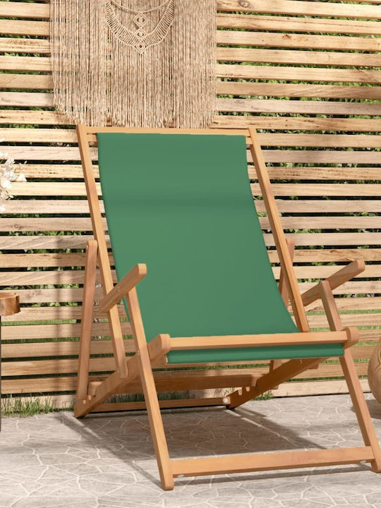 Σεζλόνγκ Ξύλινη με Μπράτσα & Πράσινο Ύφασμα 60x126x87.5cm