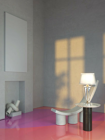 Maytoni Glass Table Lamp for Socket E27 with White Shade and Transparent Base