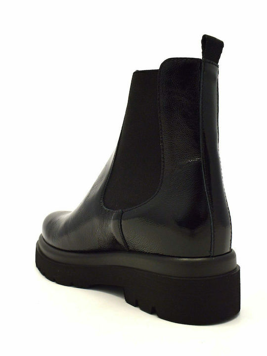 Damen Chelsea Stiefeletten aus Lackleder Schwarz