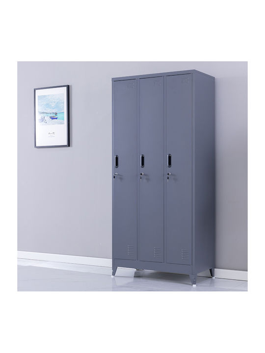 Dulap Metalic Galvanizat Cu Din Posibilitatea De Blocare Cu 3 Dulapuri Antracit Mat 90x45x195 Cm