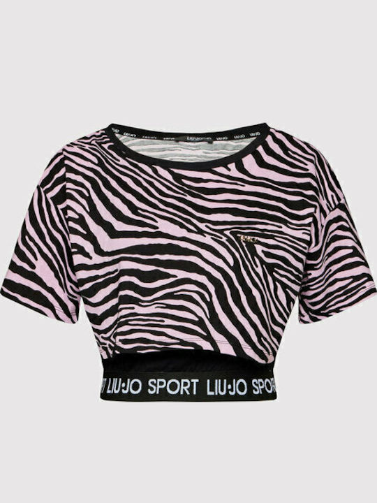 Women's Crop Top Cotton Short Sleeve Animal Print Black