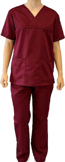 Fabrik 10032 Unisex Burgundy Pants & Blouse Set Cotton and Polyester