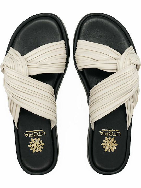 Leather Women's Flat Sandals in White Color