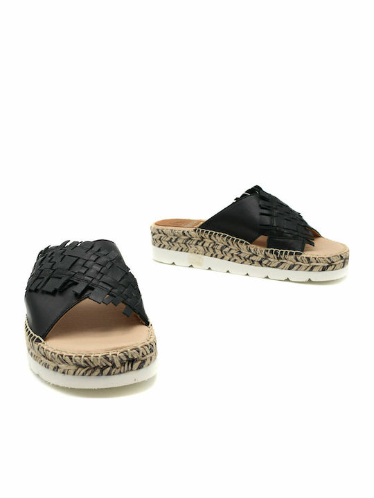 Leather Women's Flat Sandals Flatforms in Black Color