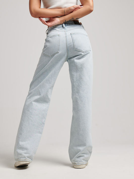 Superdry Ovin Vintage Γυναικεία Ψηλόμεση Denim Παντελόνα σε Wide Γραμμή σε Γαλάζιο Χρώμα