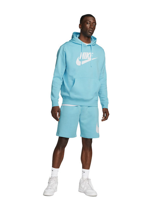 Nike Sportswear Club Men's Sweatshirt with Hood and Pockets Light Blue