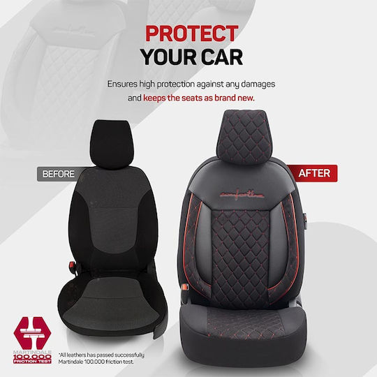 Otom Σετ Καλύμματα Αυτοκινήτου 11τμχ Δερματίνη Comfortline VIP Design Μαύρα/Κόκκινα