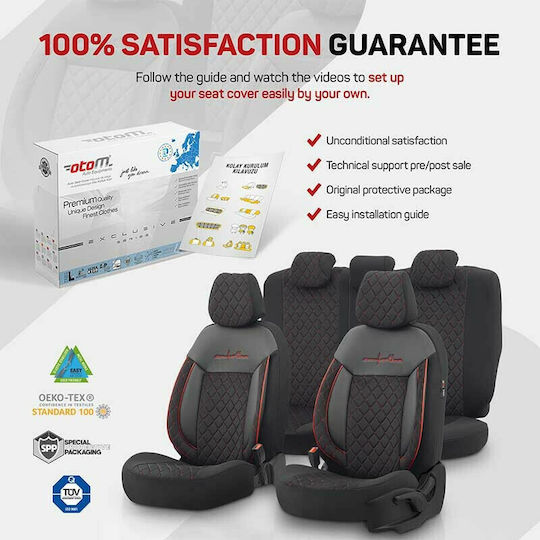 Otom Σετ Καλύμματα Αυτοκινήτου 11τμχ Δερματίνη Comfortline VIP Design Μαύρα/Κόκκινα