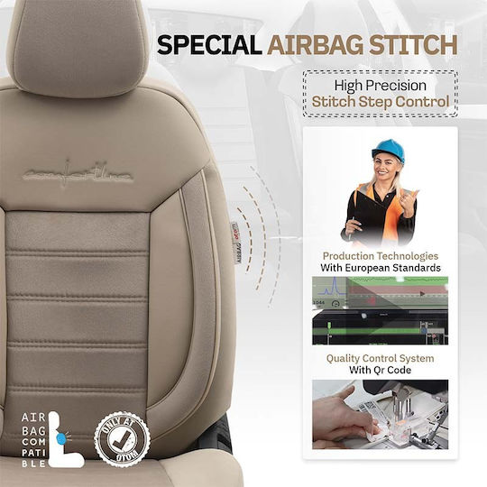 Otom Car Cover Set 11pcs Leatherette Comfortline Design Beige