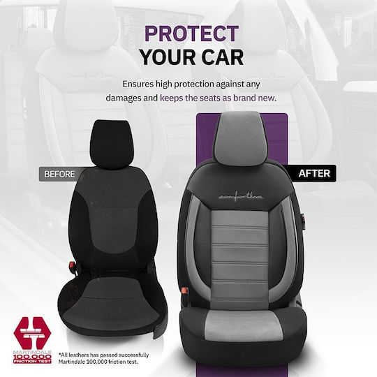 Otom Set Huse Auto 11buc Piele sintetica Comfortline Design Negru / Gri