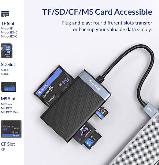 Orico CL4T-C3 Card Reader Type-C για SD/microSD/MemoryStick