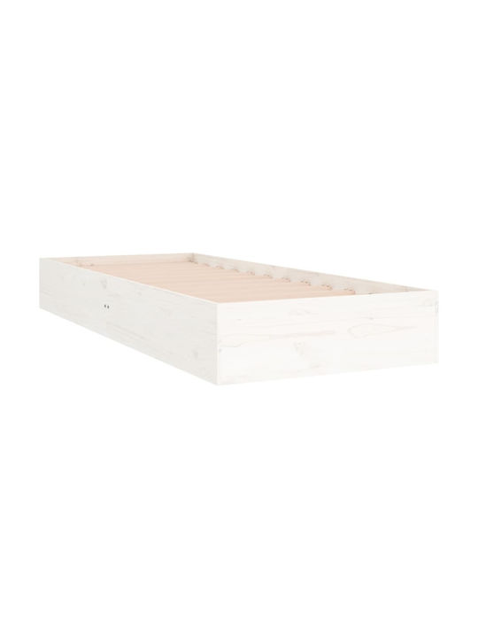 Single Wooden White Bed with Slats for Mattress 75x190cm