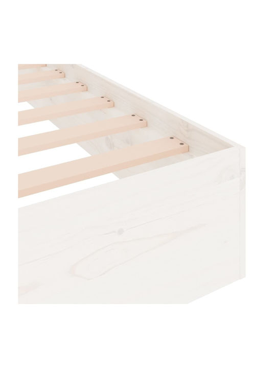 Single Wooden White Bed with Slats for Mattress 75x190cm