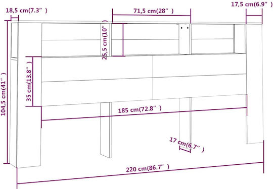 vidaXL Tăblie De Pat Din Lemn Neagră 220x104.5cm