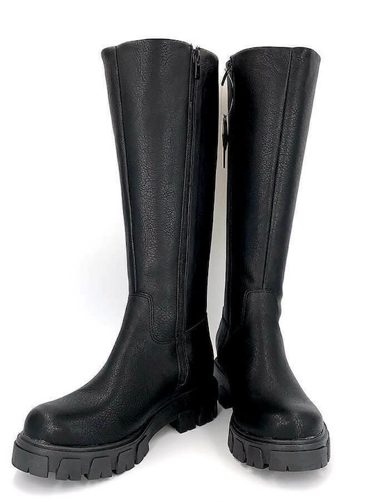 Synthetic Leather Women's Boots with Zipper Black