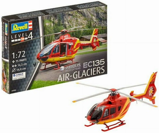 Revell Complete Plane Model EC 135 Air-Glaciers Modeling Figure Helicopter 75 Pieces in Scale 1:72 with Glue and Paints 14.3x14cm.