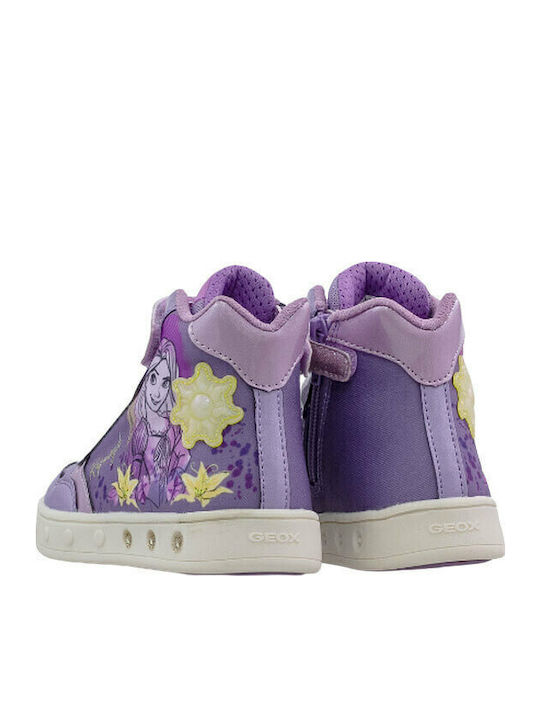 J SKYLIN Παιδικά Sneakers High Ανατομικά με Σκρατς & Φωτάκια Μωβ