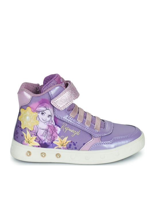 J SKYLIN Παιδικά Sneakers High Ανατομικά με Σκρατς & Φωτάκια Μωβ