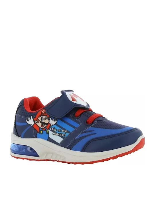 Super Mario Παιδικά Sneakers Ανατομικά με Σκρατς & Φωτάκια Μπλε