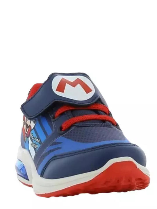 Super Mario Παιδικά Sneakers Ανατομικά με Σκρατς & Φωτάκια Μπλε