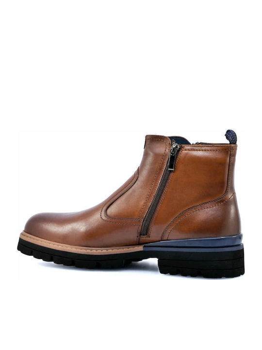 Leather Tabac Brown Men's Boots with Zipper
