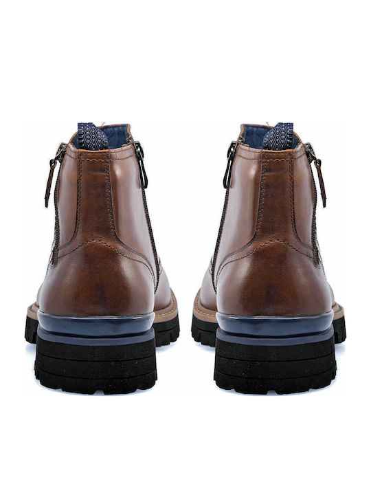 Leather Tabac Brown Men's Boots with Zipper